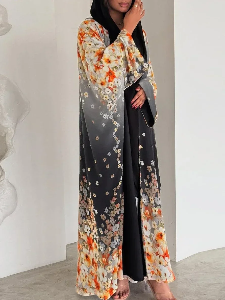 Femmes musulmanes Abaya Cardigan Robe imprimée Ramadan Eid fête Abayas robes arabe longue Robe maroc dubaï caftan robes Jalabiya