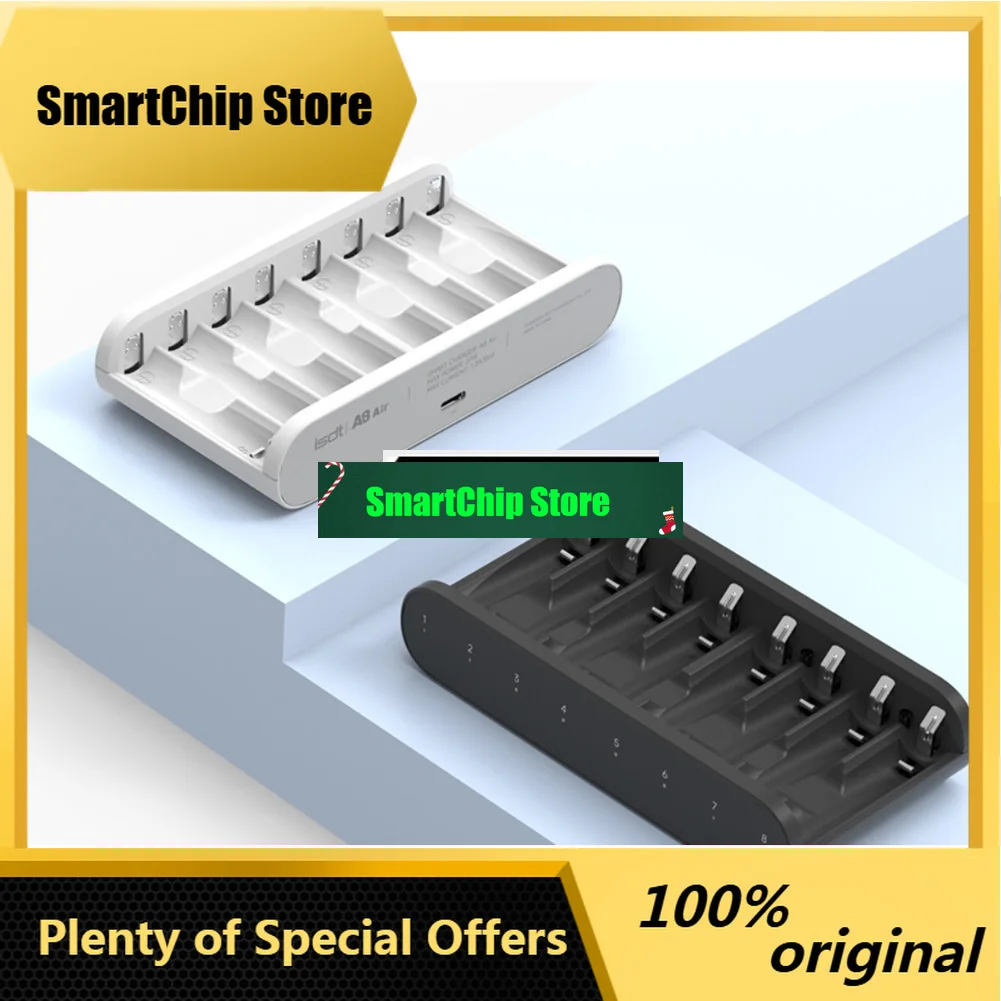 SmCpISDT A8 Air AAA Battery Smart Charger 27W 8-Bay Househould Battery Charger Wireless Operation For AA 10500 12500