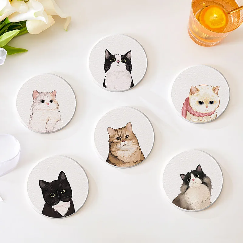 Natural Diatomite Coaster Creative Cute Cartoon Cat Absorbent Cushion Coffee Mug Bowl Cushion Insulation Cushion