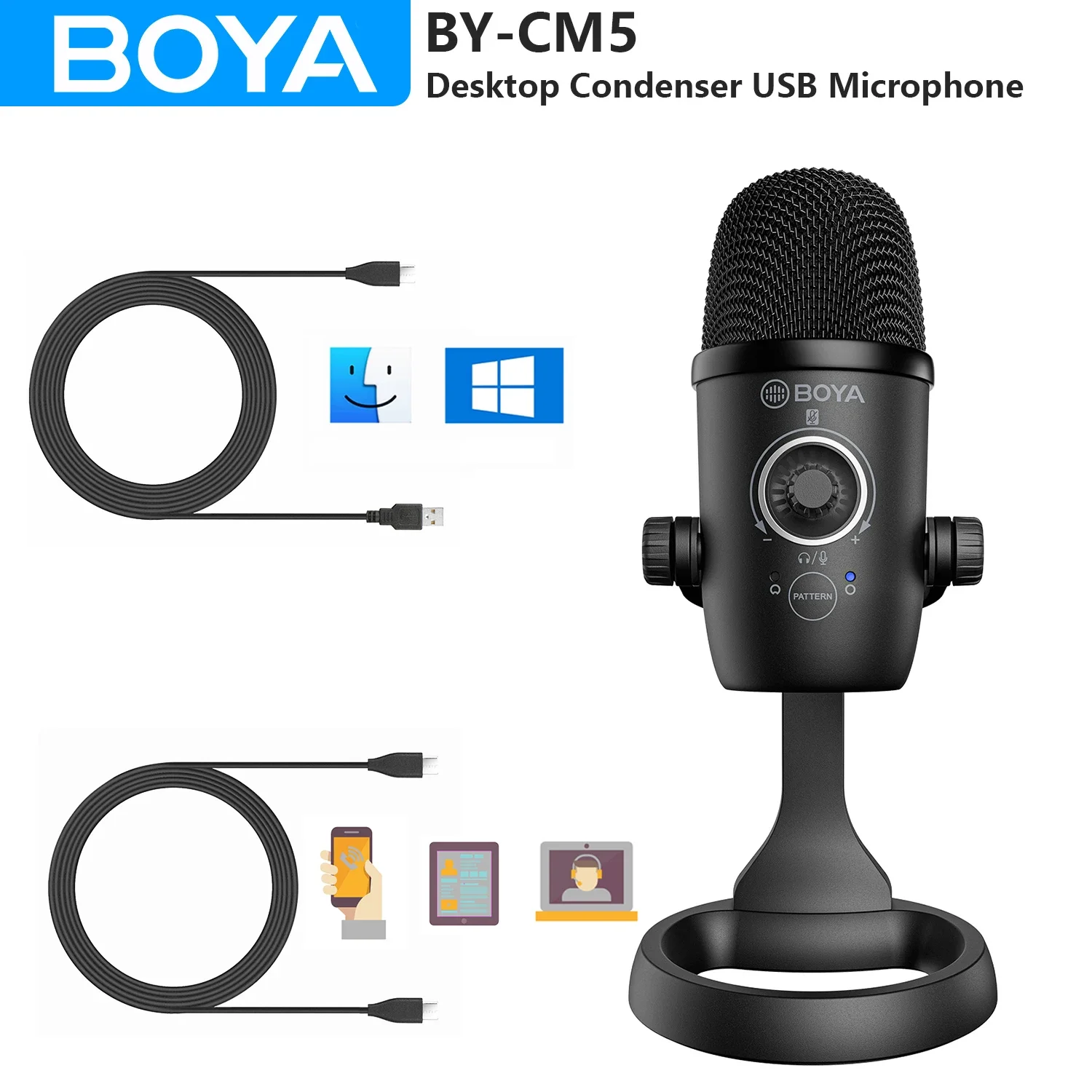 

BOYA BY-CM5 USB Microphone for Gaming Streaming Condenser Mic for PC Computer Laptop Smartphone Windows Mac Youtube Recording