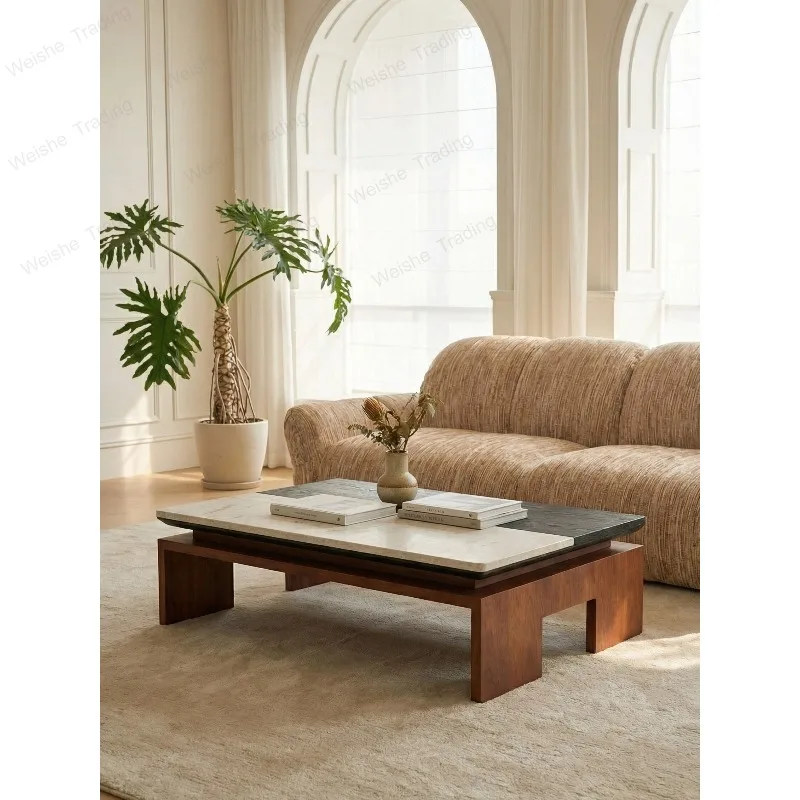 Medieval marble wooden base coffee table rectangular living room medieval coffee table