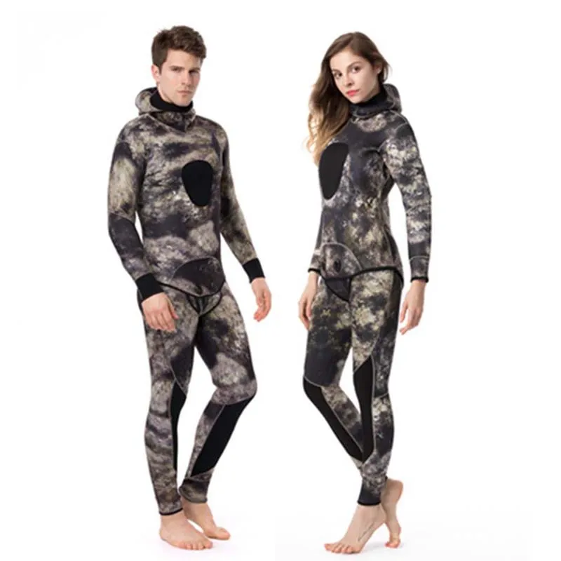 Neoprene Man Wetsuit 5mm 3mm Full Body Camouflage Spearfishing Wetsuits 2-pieces Triathlon Thicker Diving Suit Roupa De Mergulho