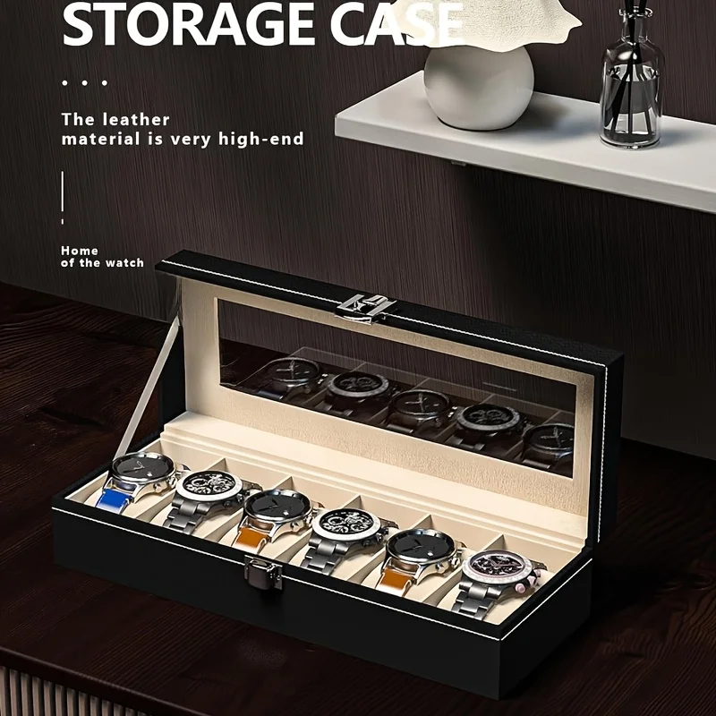 

Большой вместительный изысканный футляр для хранения часов со съемными подушечками для часов, идеально подходит для демонстрации механических часов