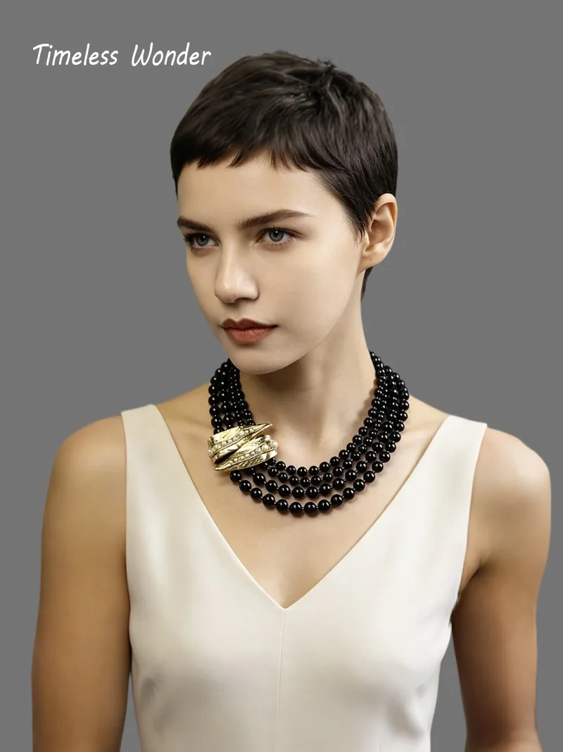 Timeless Wonder retro Geo strand Pave Necklace for Women Designer Jewelry Runway Trendy Gift Vintage Rare 4523