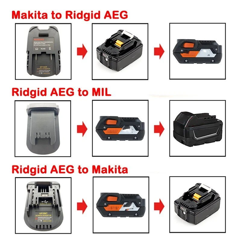 Adaptateur de batterie, convertisseur pour Makita à Ridgid AEG, pour Ridgid/AEG à Milwaukee, pour Ridgid/AEG à pour Makita, pour outils électriques