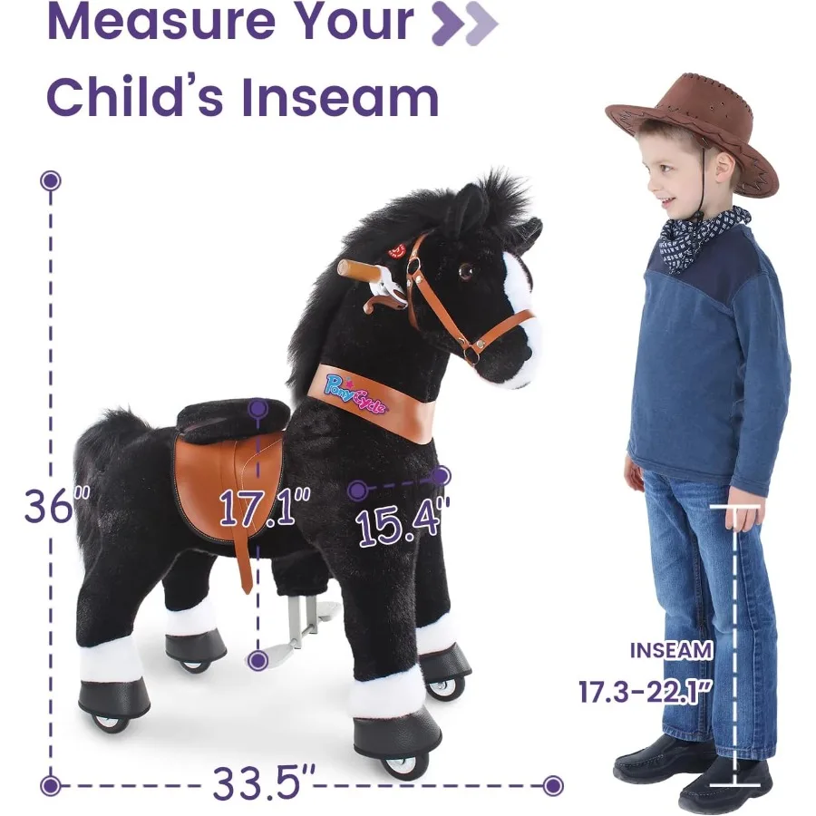 Kids Riding Toys Horse Ride-on Pony Rider (with Brake/ 36" Height/Size 4 for Age 4-7) Riding Walking Horse Toy Plush Giddyup