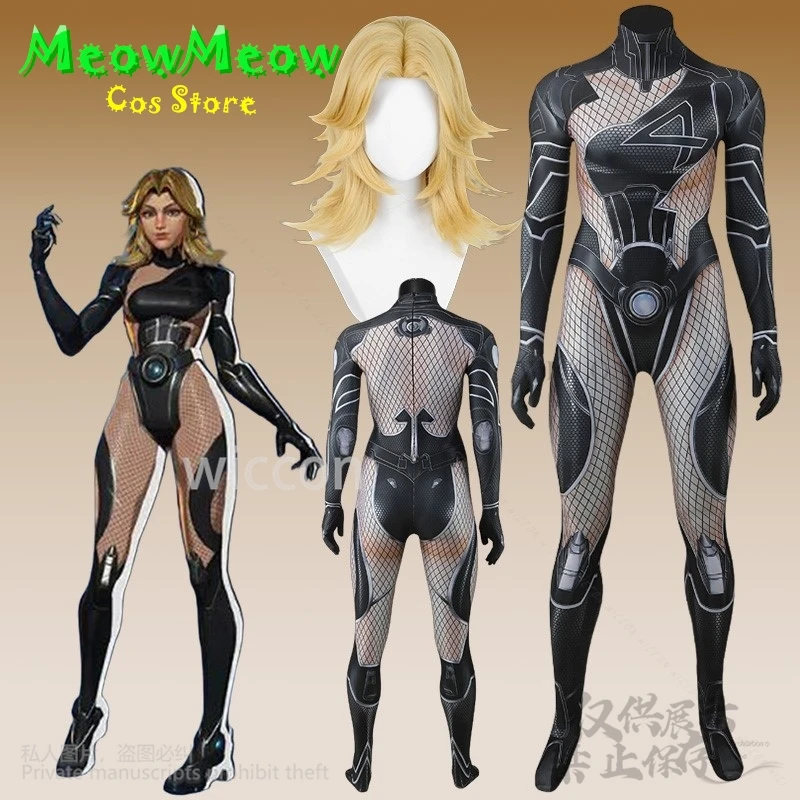 أنيمي لعبة المنافسين تأثيري سوزان سو ستورم ريتشاردز زي القوطية مثير الأسود الدانتيل متابعة بذلة ارتداءها الباروكات هالوين مخصصة #1