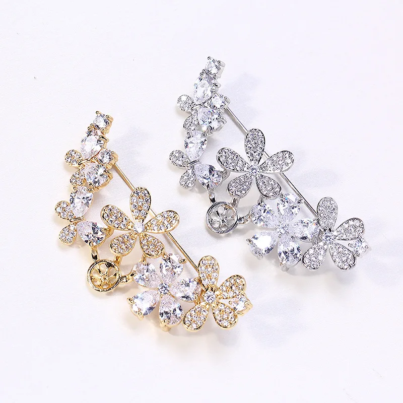 

DIY Copper Gold Plated Zircon Pearl Brooch Blank Base, Trendy Corsage Jewelry Findings Accessories For Women