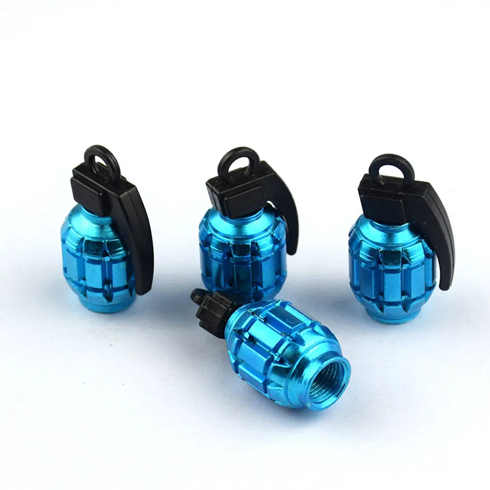 

4x Sky Blue Grenade Wheel Tire Air Valve Stem Caps for Car Truck ATV Motorcycle Accessories