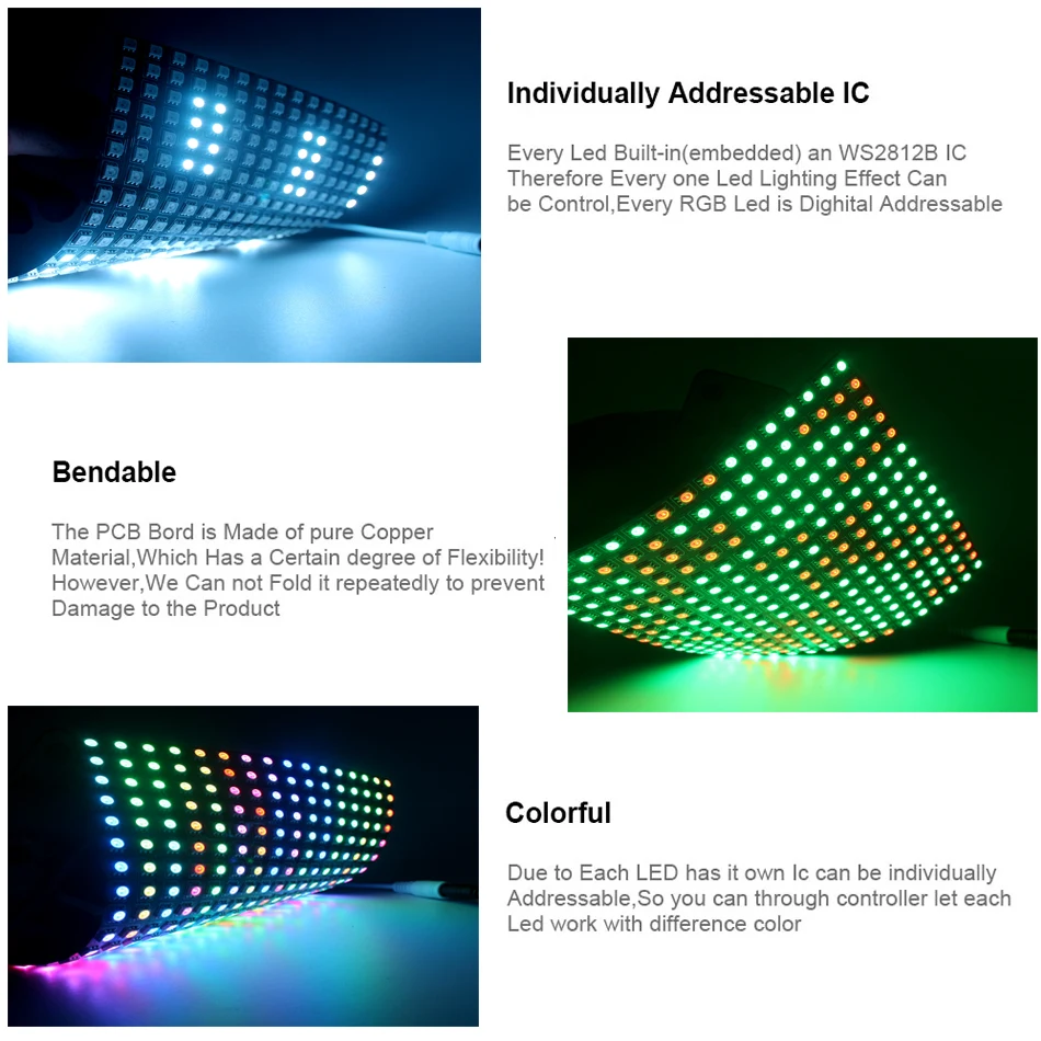 DC5V SK6812 16x16 RGBW LED Digital Flexible Individually Addressable Panel Screen WS2812 256LEDs Smart Pixel Module