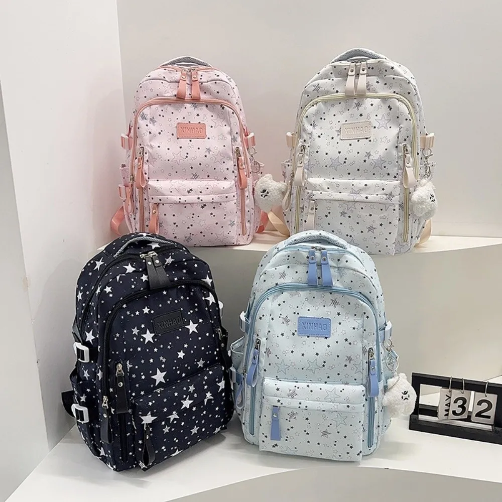 Cute Print Star Backpack Large Capacity Lightweight Nylon Backpack Cloth Korean Style Students School Bag Women