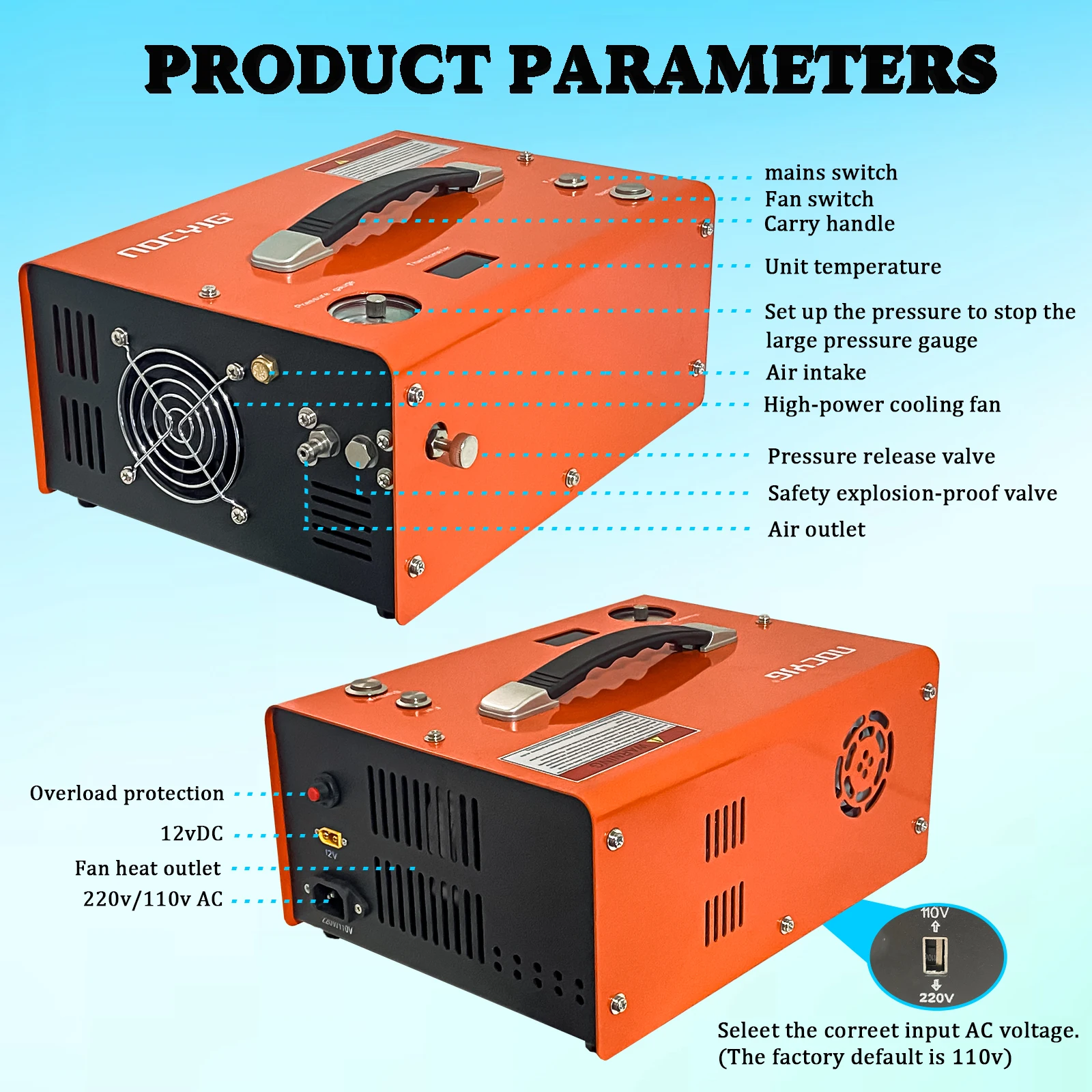 توقف تلقائي PCP ضاغط الهواء 300bar 4500psi ارتفاع ضغط ضاغط الهواء مضخة هواء كهربائية المدمج في إمدادات الطاقة