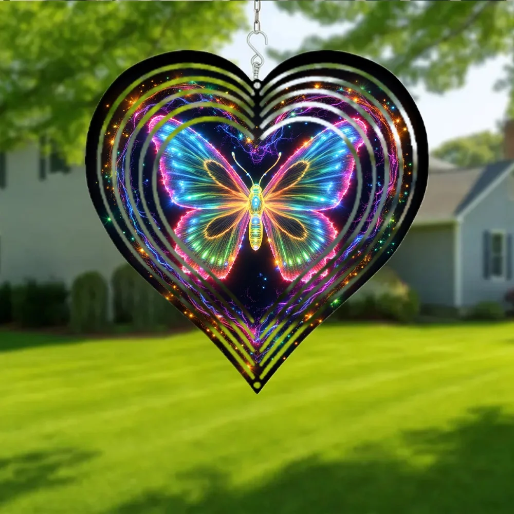 2D Flat - Two-Dimensional Flat Metal Wind Chime, a Single Piece Featuring a Glowing Butterfly with Vibrant Gradient Wings