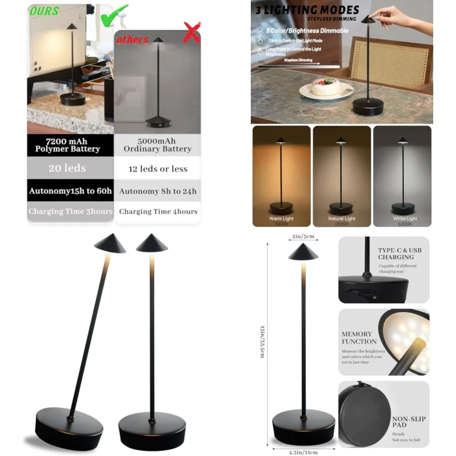 Cordless Rechargeable Table Lamp 700mAh Portable Touch Control LED Waterproof Table Lamp for Bar Bedroom Reading