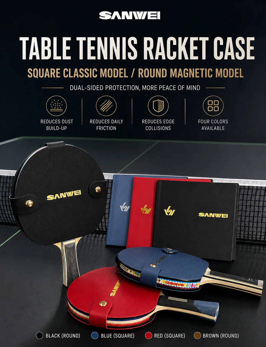 SANWEI Tischtennis-Schutzhülle/Tischtennistasche/Tennisschlägerhülle/PVC-Ping-Pong-Schlägerhülle/Halb-Schutzhülle – Detail 1