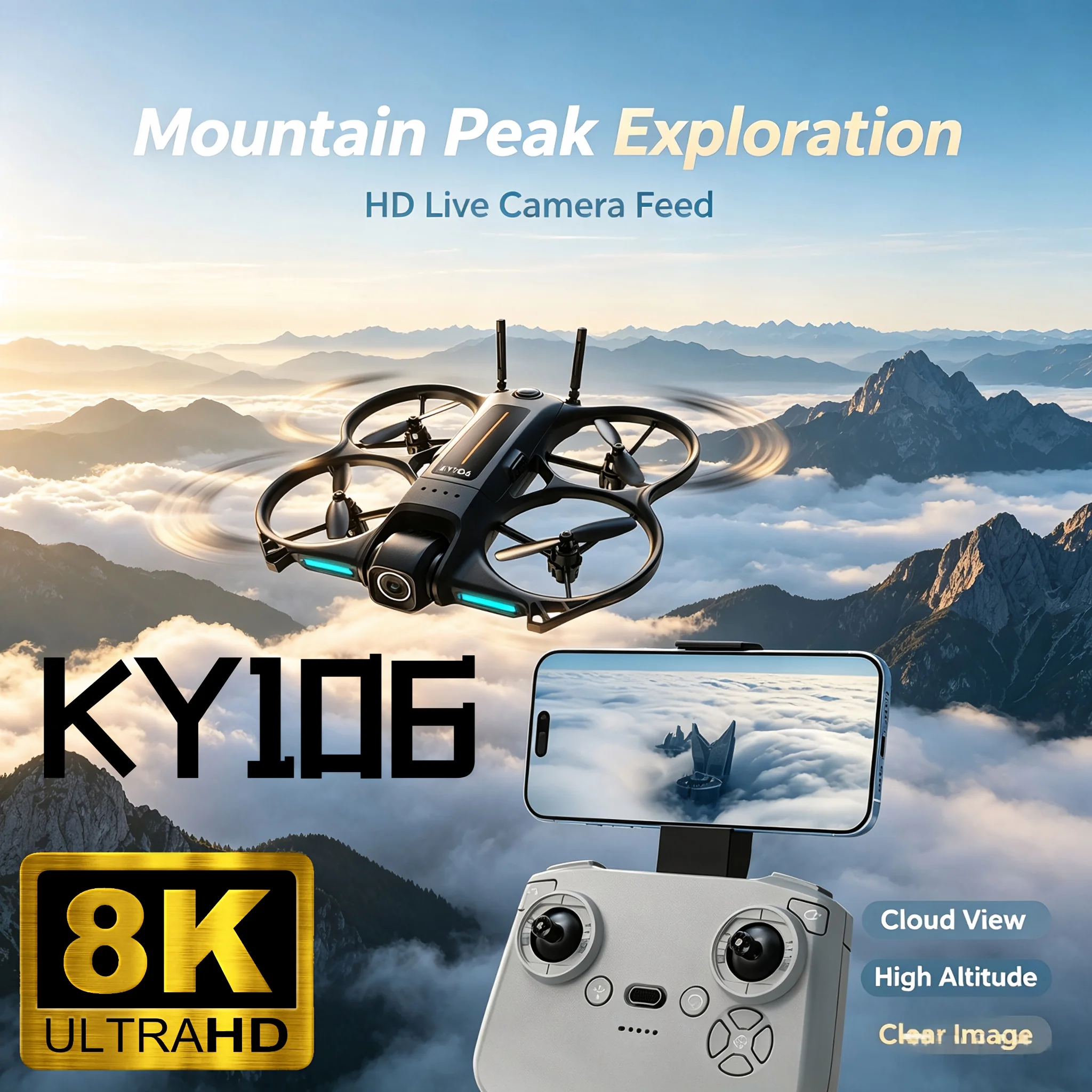 New KY106 Drone 8K Aerial HD Intelligent Avoiding Obstacle with Larger Screen Remote Control Folding Brushless Power GPS Drone