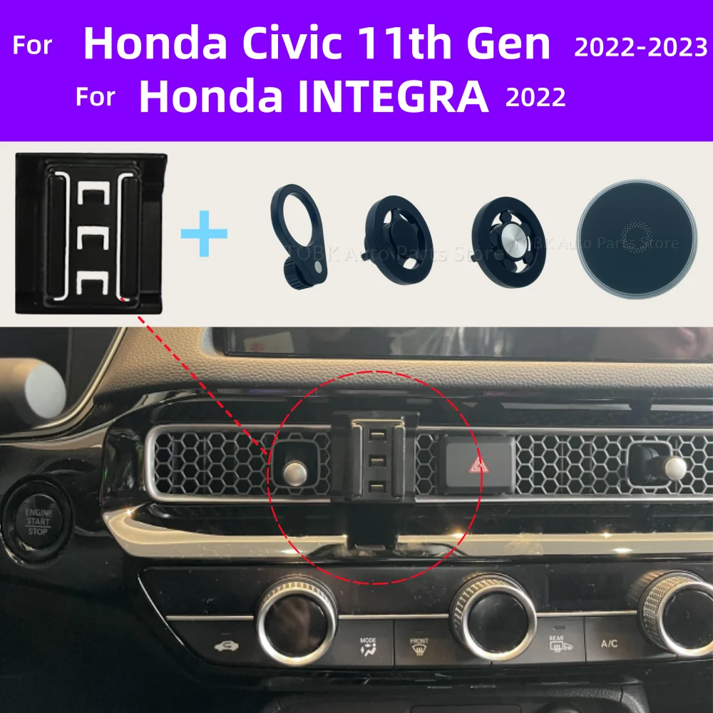 for Honda Civic 11th INTEGRA 750 2022 2023 Car MagSafe Mount Magnetic Stand Phone Holder Wireless Charging Interior Accessory