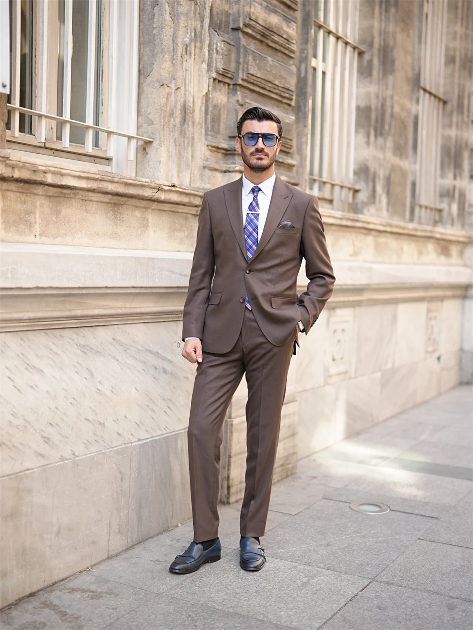 Classic Brown Men's Suits for Wedding Groom Wear Slim Fit  Italian Style Blaze Pants Formal Business Office Party Male Suit