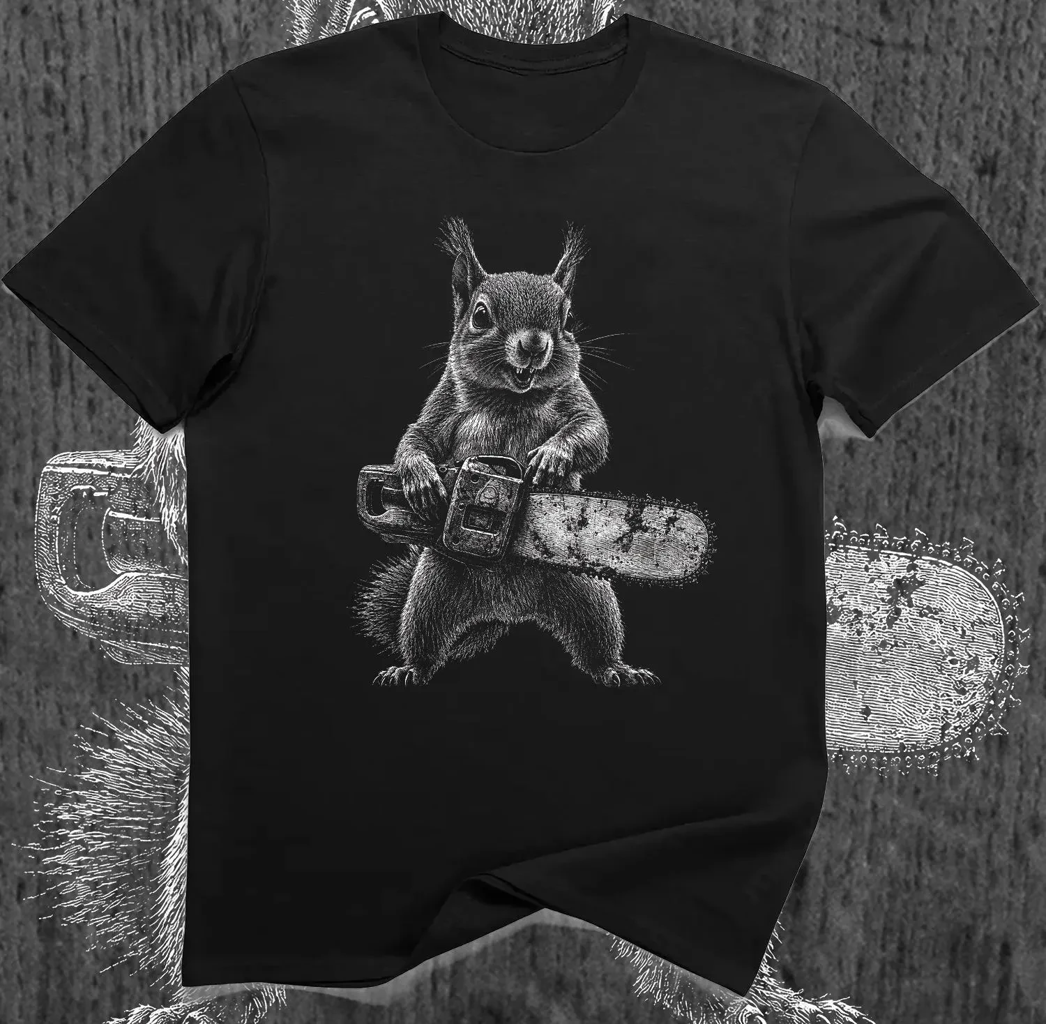 Chainsaw Squirrel Shirt Funny Woodland Horror Animal Graphic Tee Chaotic Forest Meme Gift Four season popular unisex T-shirt