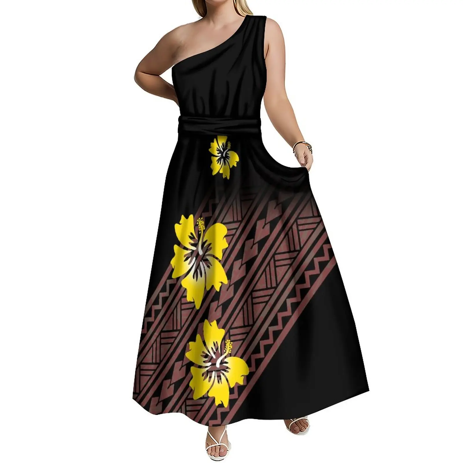 

New Design Summer Women'S Dress Chic Strap Waist Design Tribal Ethnic Style Polynesian Ladies Elegant Dress High Quality Custom