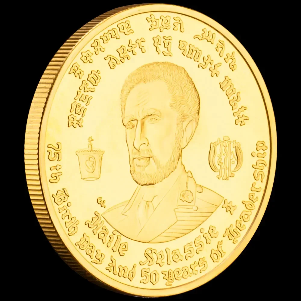 1966 Ethiopian Empire Lion King Pattern Haile Selassie I Souvenir Coin Golden Plated Collectible Gift Commemorative Coins