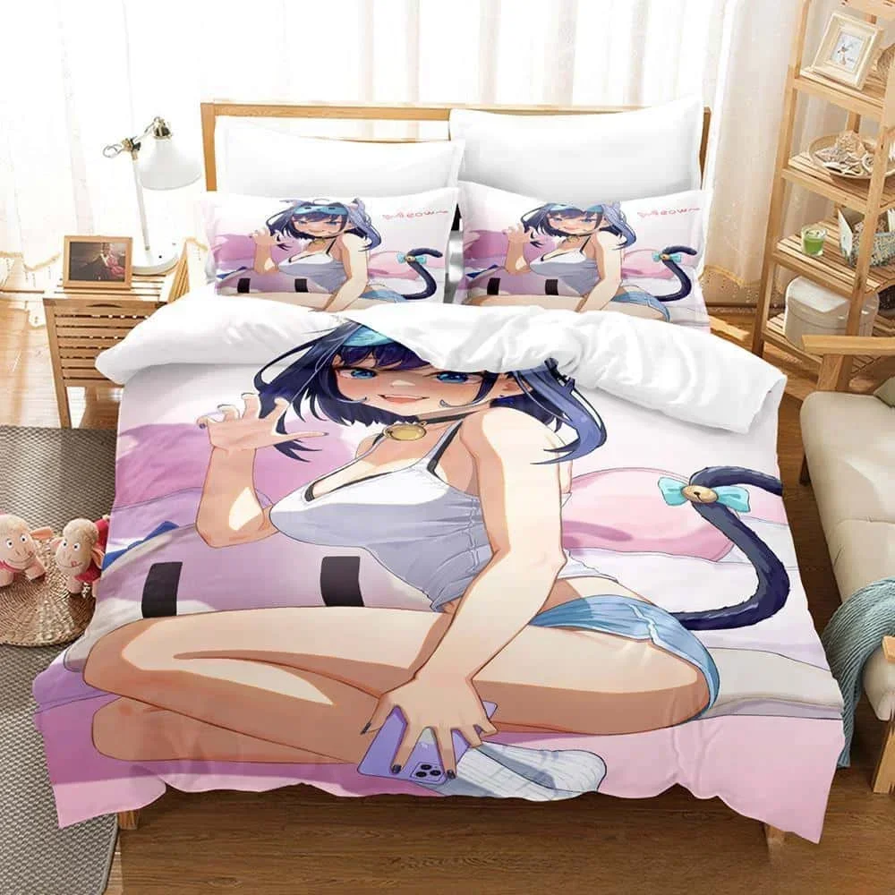 Kawaii Anime Musical artist Ouro Kronii Bedding Set Single Twin Full Queen King Size Bed Set Adult Kid Bedroom Duvet cover Sets