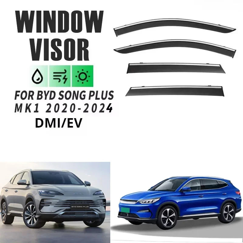 

For BYD Song 2020-2023 PLUS 2019-2023 Pro 2015-21DM EV Air Deflectors Guard Rain Smoke Window Visor Wind Vent Awnings Shelters