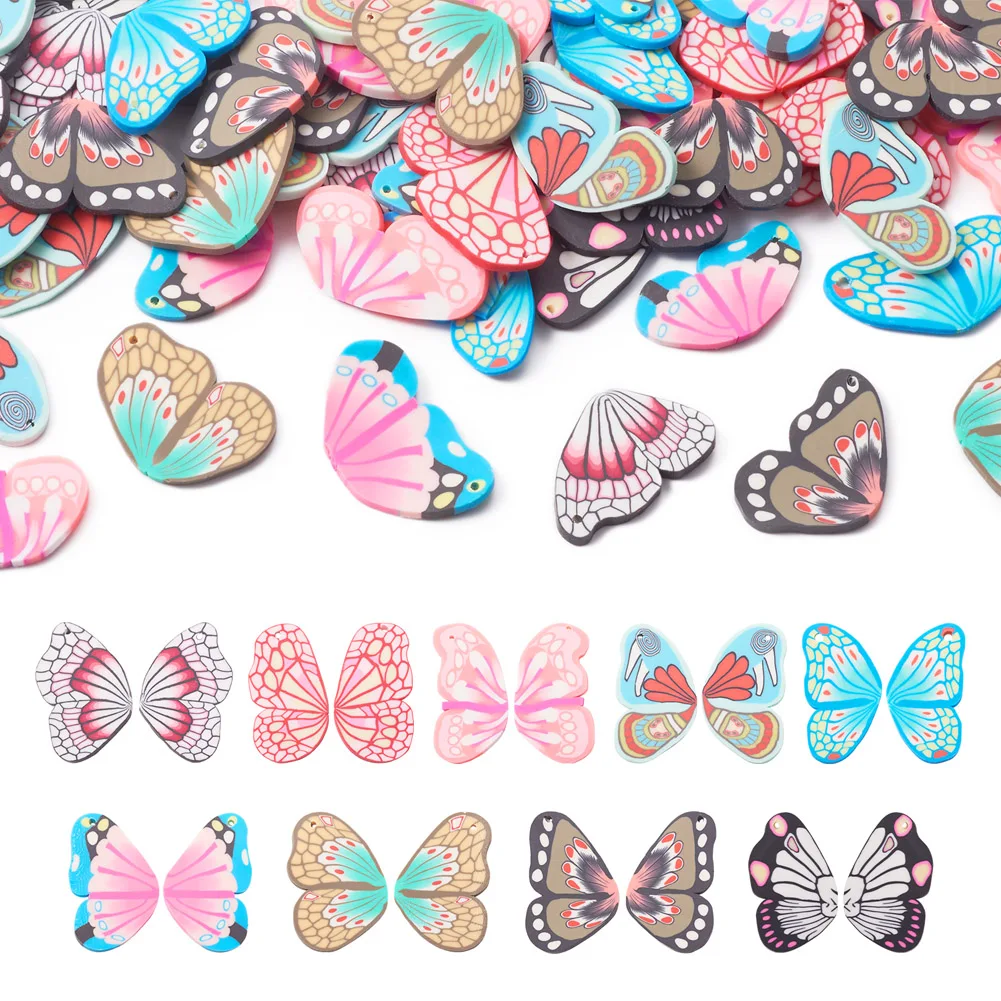 90pcs Butterfly Handmade Polymer Clay Pendant Colorful Insect Wing Charms Chip Oranment Dangle Earring Necklace Jewelry Making