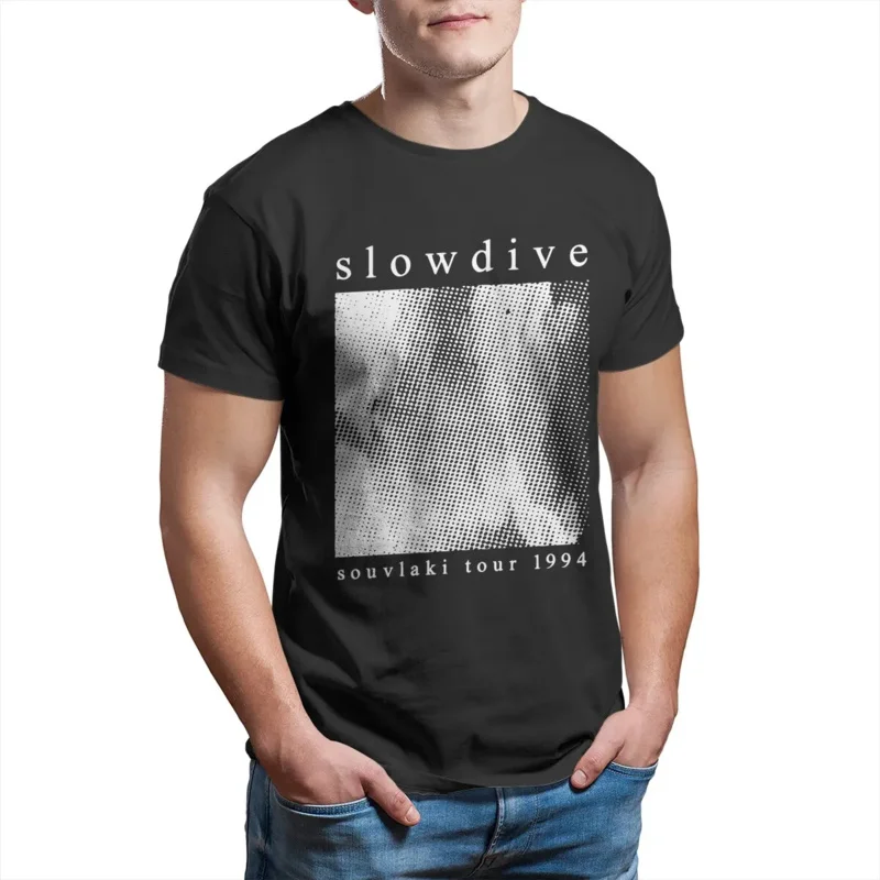 Men Slowdive tour 90s T shirts pure cotton tops vintage short sleeve round collar graphic tee shirt