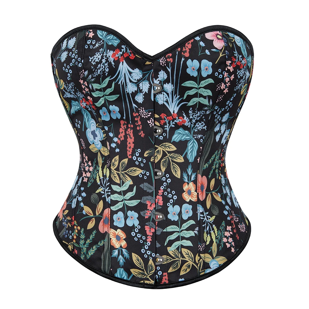 

Overbust Corset Flower Leaves Bare Shoulder Bustier Top Corsage Burlesque Corselet