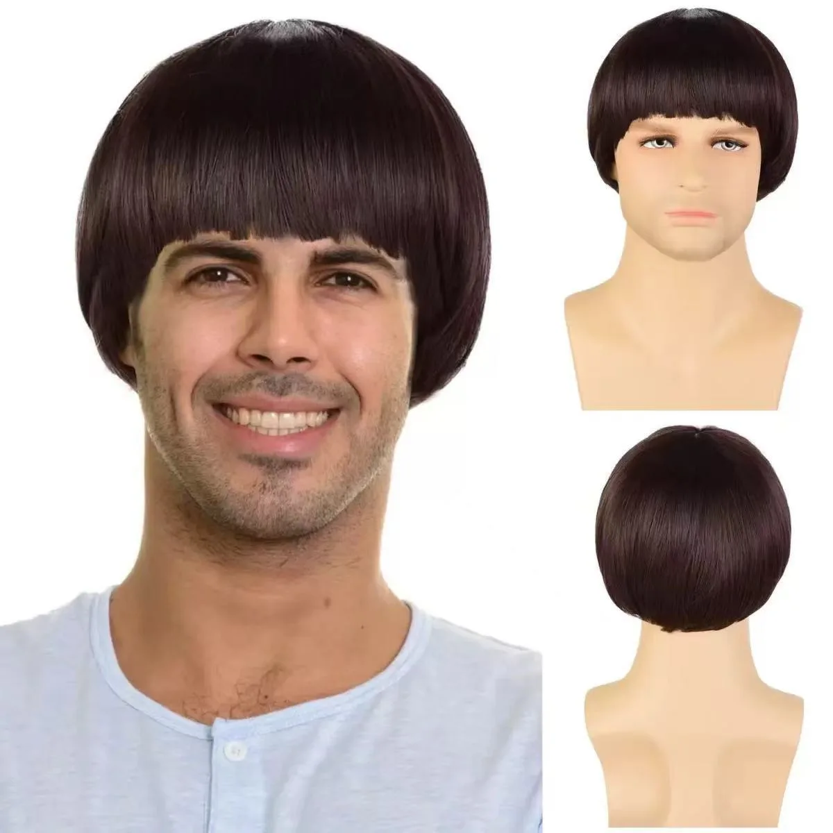 Mushroom Hairpiece Bowl-shaped Wig Watermelon Head High-temperature Silk Synthetic Wig Halloween