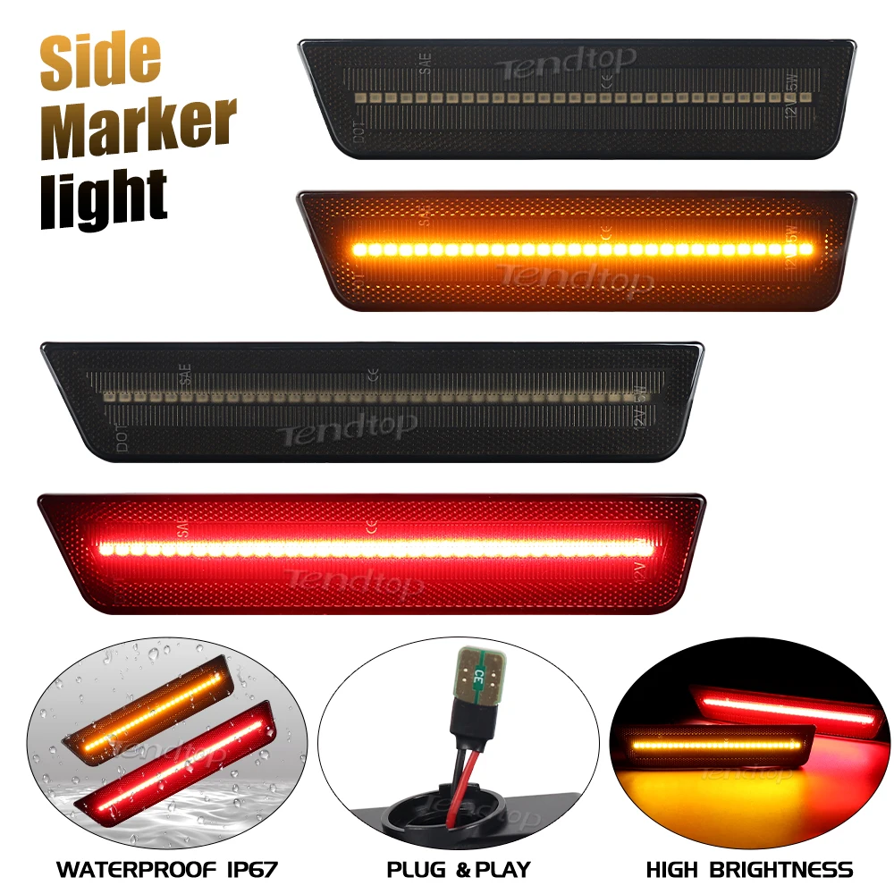 

4pcs/set LED Side Marker Lights for Dodge Challenger 08-14 Smoked Lens Front & Rear Turn Signal Light Driving Lights