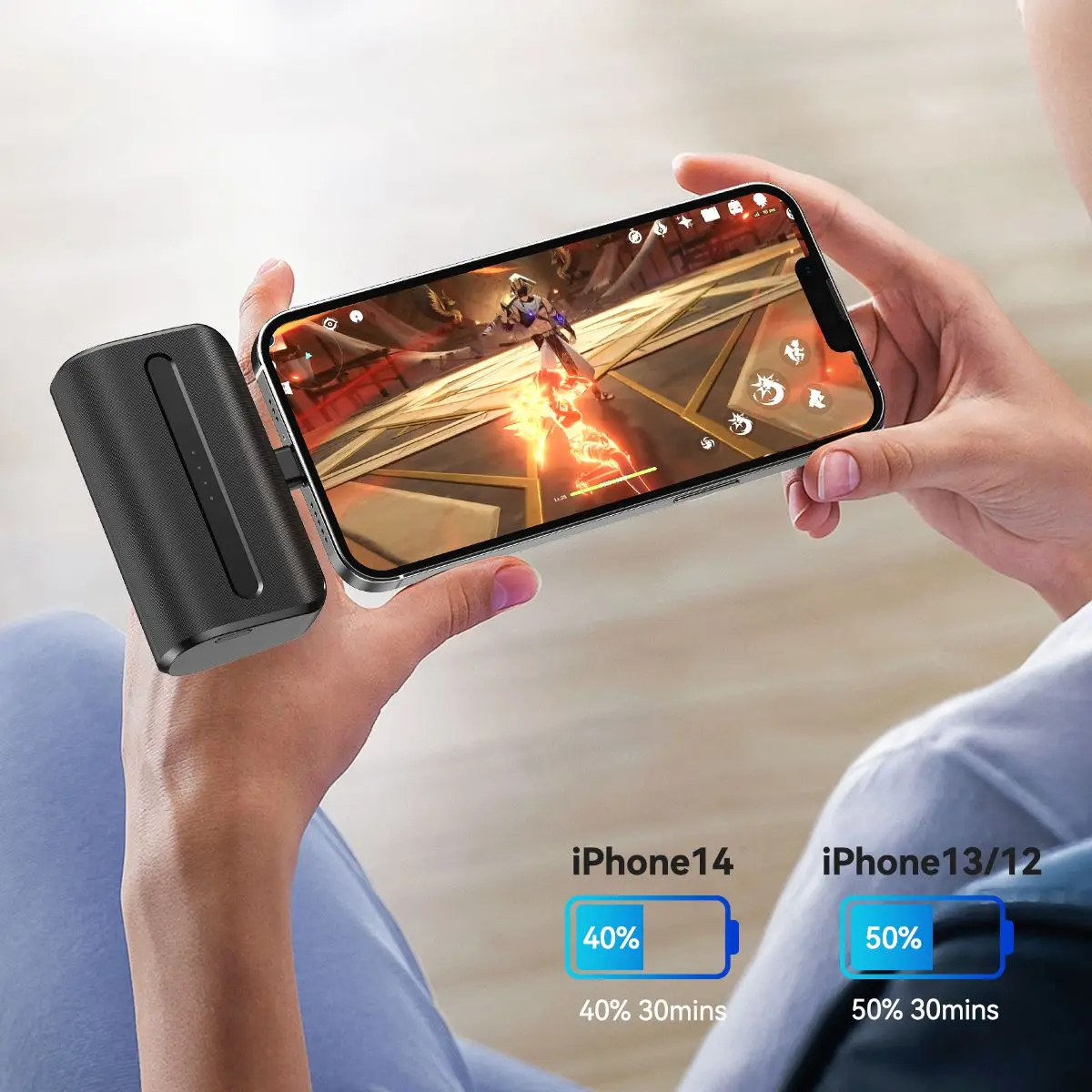 Mini-Powerbank, tragbar, 6000 mAh, Schnellladung mit Typ-C/Blitzstecker, kompakter Notfall-Akku für iPhone/Android-Telefone