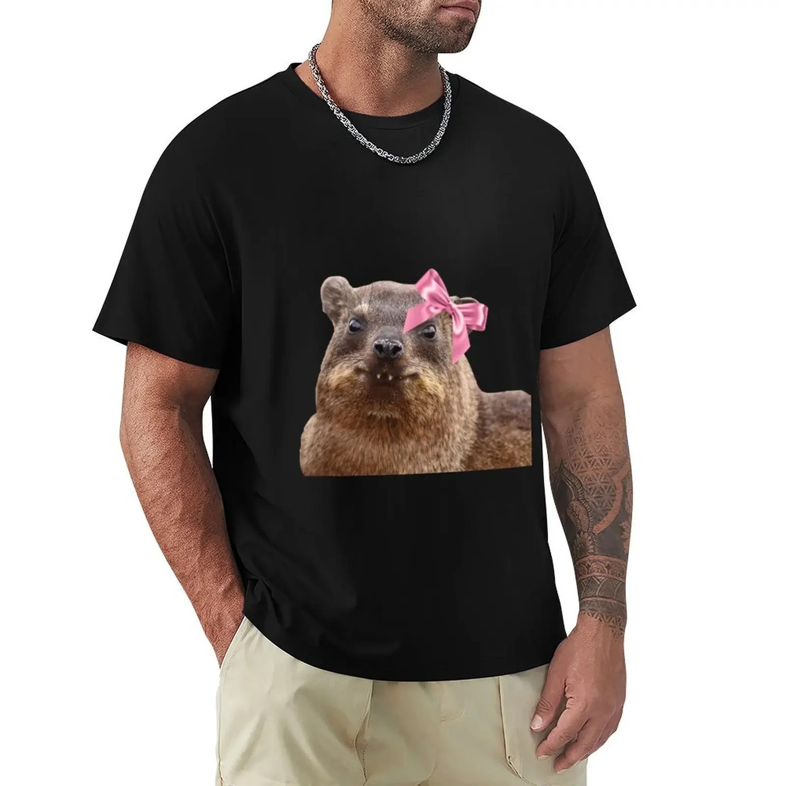 Niedliches Rock-Hyrax-T-Shirt mit Schleife, Anime-T-Shirt, übergroßes Grafik-T-Shirt, schnell trocknende Herren-Grafik-T-Shirts, Anime