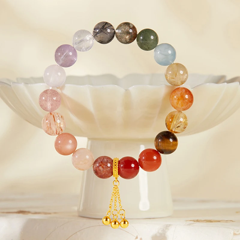 Tassel 18 Seed Colorful Crystal Mixed Bead Multi-Stone Tassel Bracelet for Women's New Chinese Style High end Design