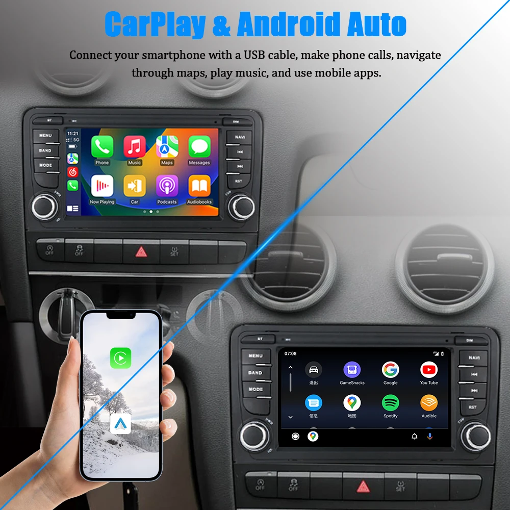 7'' Linux Wireless Carplay 2 Din Android BT5 Car Radio Multimedia GPS Navigation Audio For Audi A3 8P S3 2003-2010 RS3 Sportback view 4