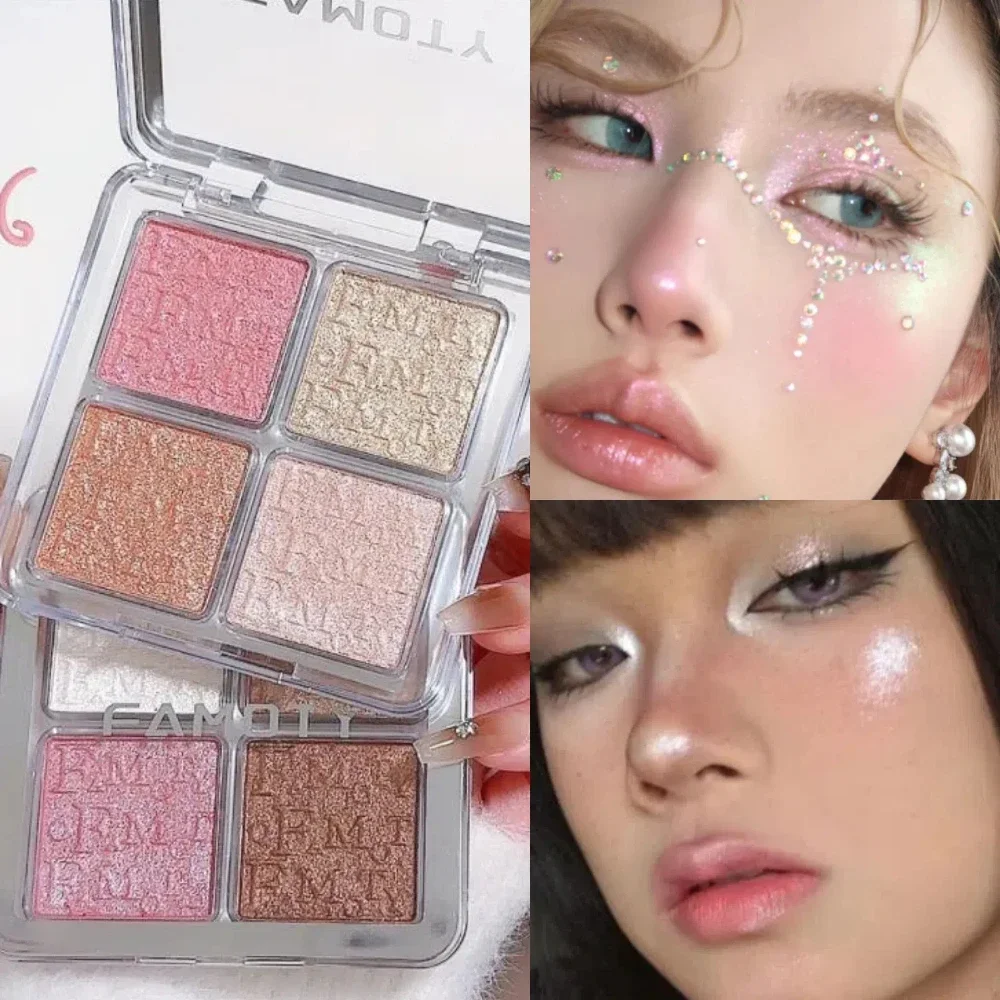 4 Colors Diamond Highlighter Powder Palette Glitter Natural Face Contour Brighten Waterproof Makeup Shimmer Illuminate Cosmetics