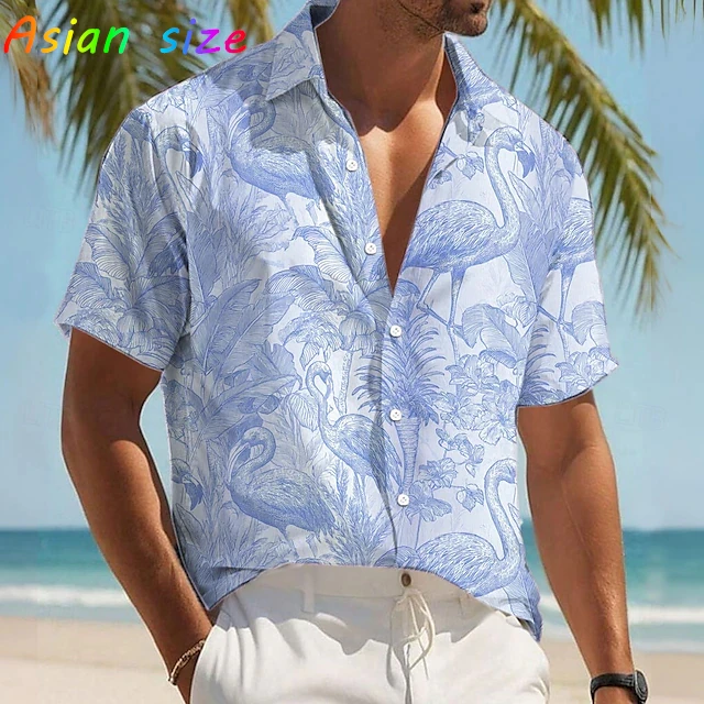 

Hawaiian Shirt 3D Print Flamingo Graphic Men Vintage Vacation Street Short Sleeve Palm Tree Shirt Men's Button Up Shirts Blouses