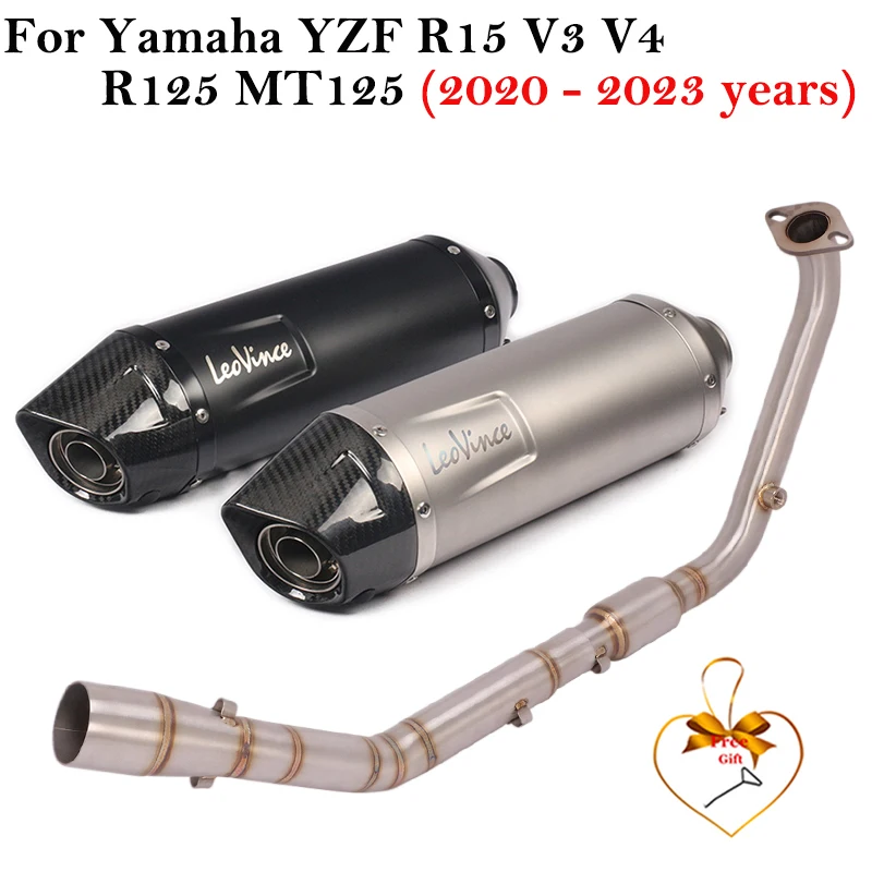 Full Systems For Yamaha YZF R15 V3 V4 R125 MT125 2020 - 2023 Motorcycle Exhaust Escape Modified Front Link Pipe Muffler Carbon