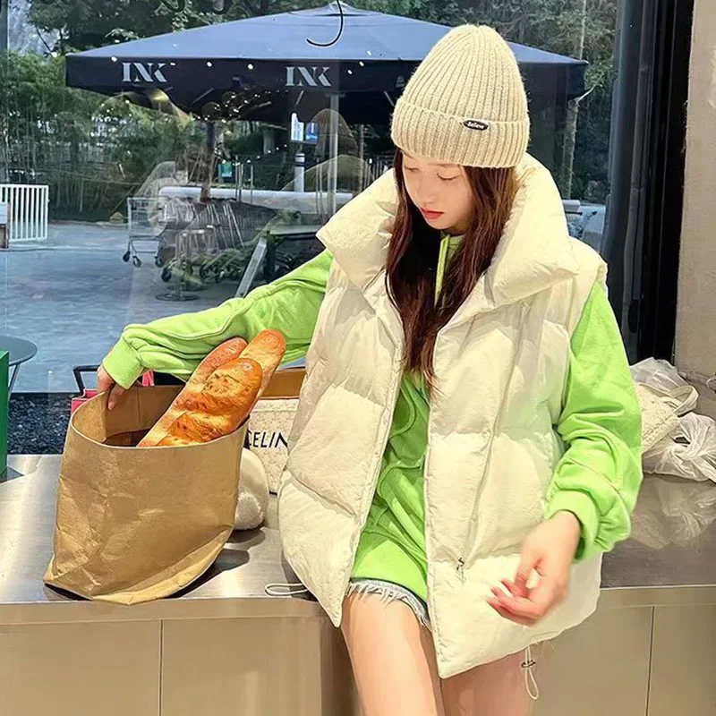 Woman Korean All-Match Streetwear Waistcoat Autumn Winter Short Down Cotton Vest Women Casual Loose Zipper Sleeveless Parkas