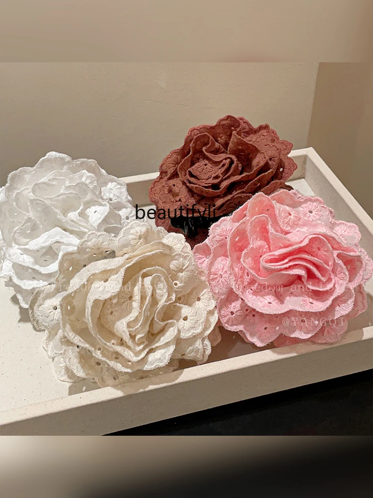 

Korean Style Caro Rose Grip Female Flower Shark Clip High Sense Flower Hairpin Headdress