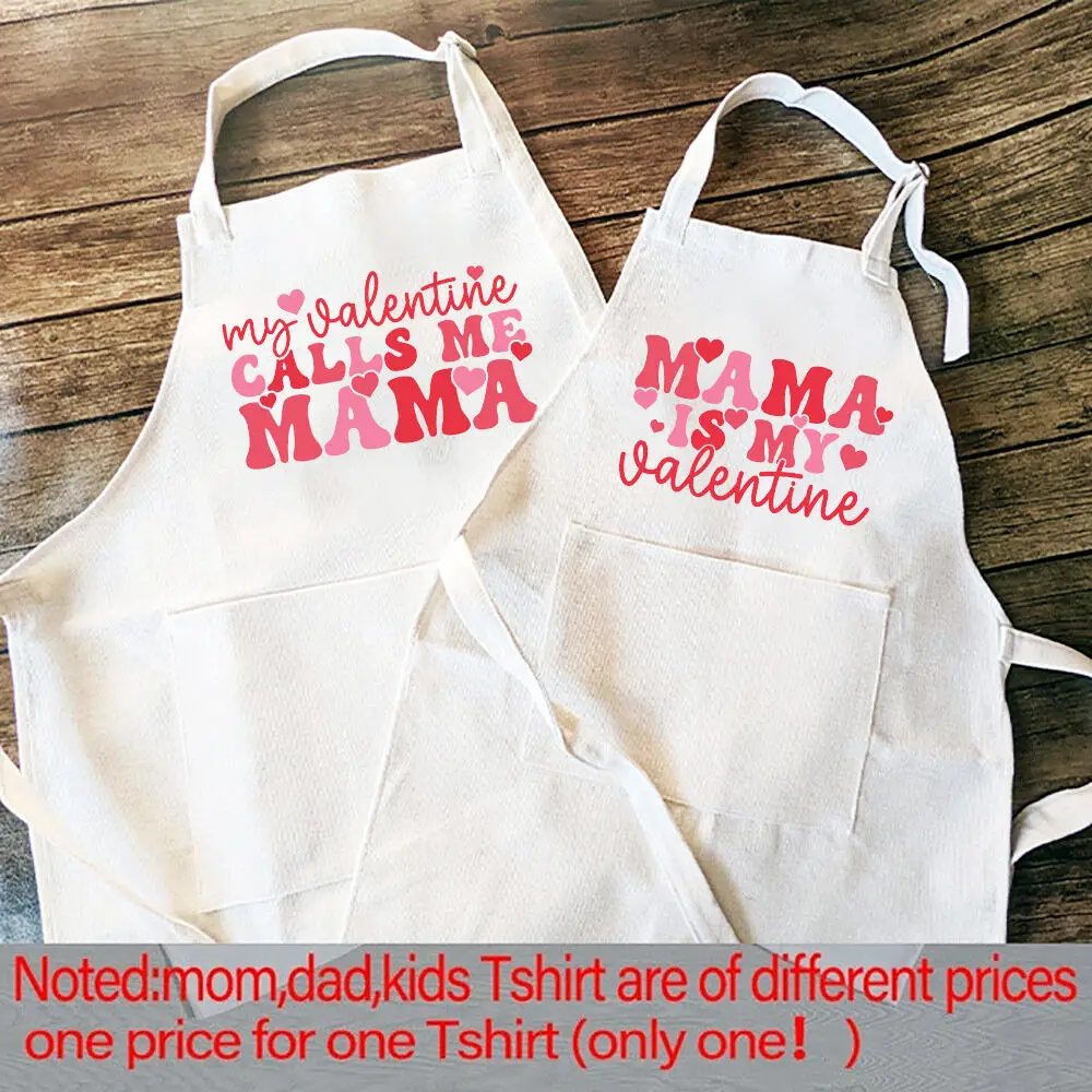 Valentine Mom Kids Family Matching Apron Mother Child Cooking Baking Apron Mama Pinafore Children Apron Valentine\'s Day Gifts