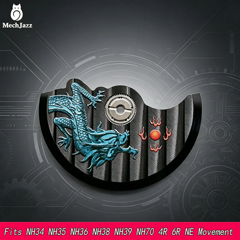 

MechJazz Engraved Azure Dragon Rotor for NH35 Movement, Compatible with NH34/NH36/NH37/4R/6R Series, Watch Modification Parts