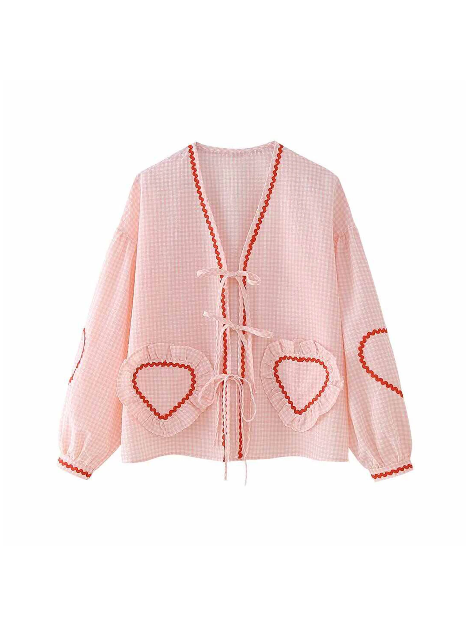 

Женские розовые клетчатые рубашки и блузки 90-х годов Винтаж Y2k Эстетическая рубашка 2000-х годов с длинным рукавом и v-образным вырезом Shoujo Cutecore Одежда Осень 2025