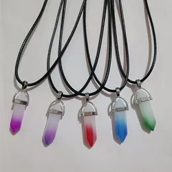 2024 Hexagonal Column Quartz Necklaces Turquoises Pink Crystal Pendent Necklace For Women Chain Natural Stone Choker Jewelry
