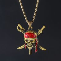 New Hallowmas Alloy Golden Pirate Skull hip-hop Drip oil necklace Metal personality hip-hop style Titanium steel long necklace