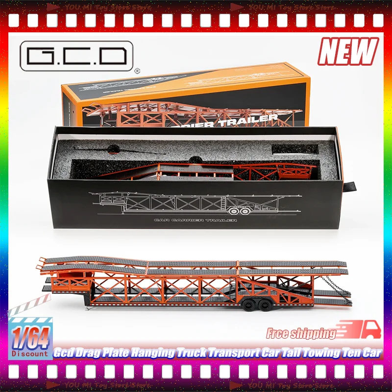 

New 1:64 Gcd Drag Plate Hanging Truck Transport Car Tail Towing Ten Car Transport Simulation Alloy Micro Die-Cast Car Model Toys