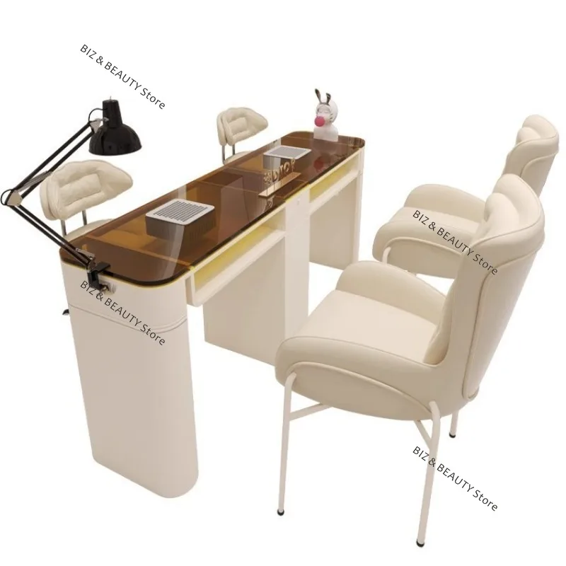 مع المدمج في مكنسة كهربائية طاولات الأظافر كريم على غرار الحديد والزجاج مانيكير طاولات الأظافر المقبس أثاث بسيط La Mesa JTN #3