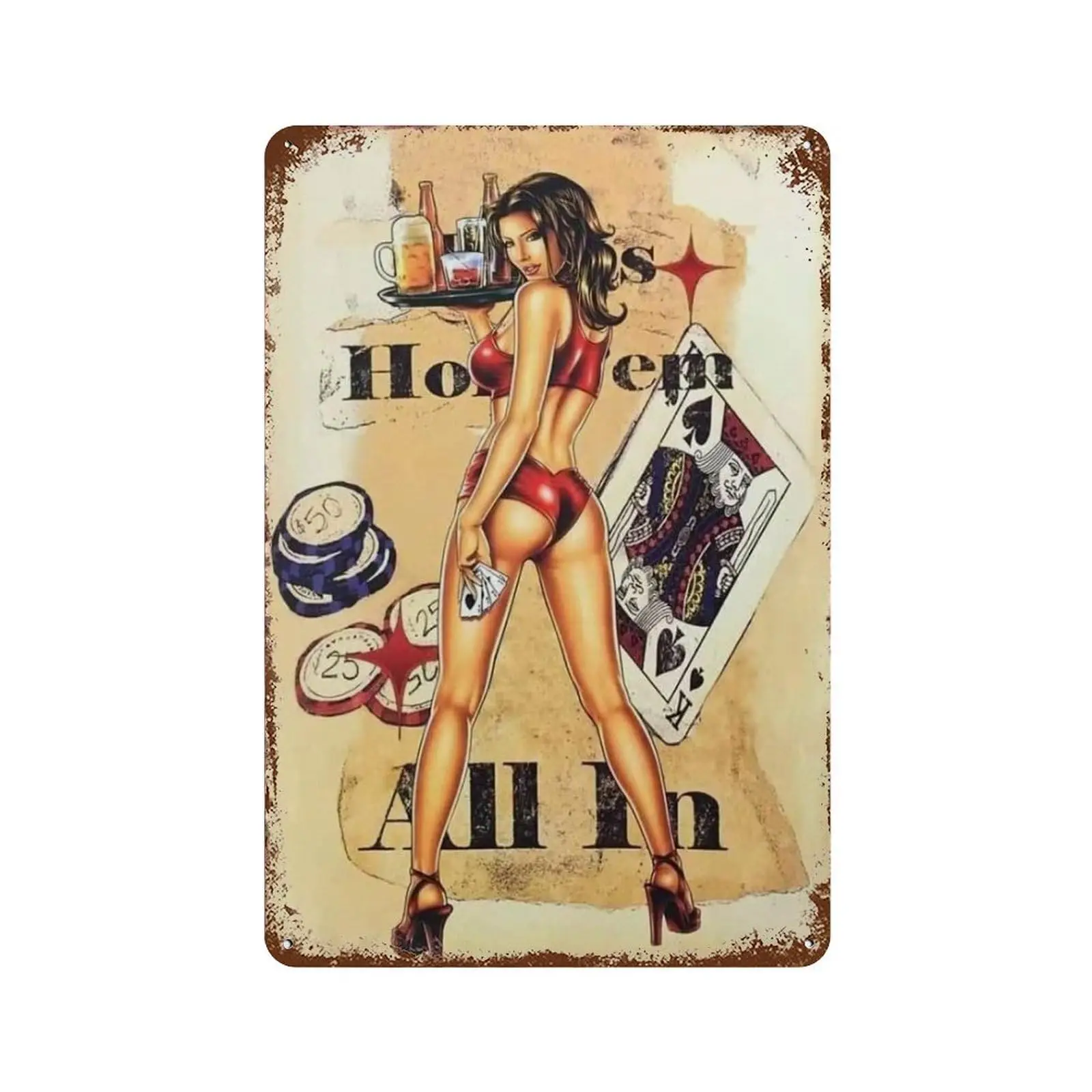 Metal Wall Art Decor Pin Up Girl Aluminum Tin Signs For Home Decor Vintage Wall Decor Vintage Posters Funky Decor 12X8 Inch