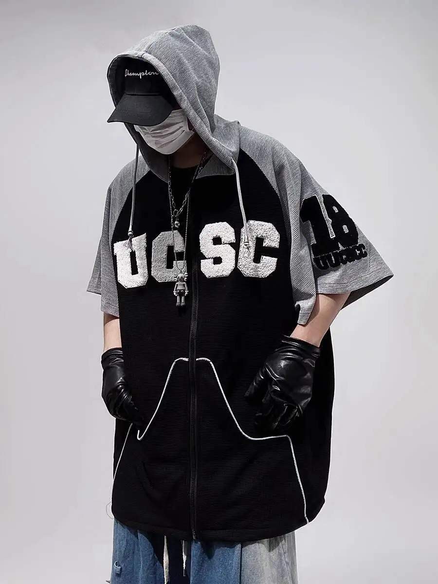 Unisex Hoodies Hip Hop Style Cardigan Hooded Half Sleeve Shirt Oversize Loose Plus Size Man Women Short Sleeve T Shirt